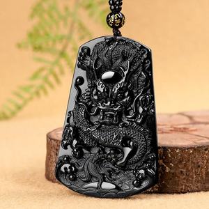 Pendentif Long Pai en jadéite noire naturelle authentique, pendentif pour homme, vente en gros de jade C207 - Product Image 3