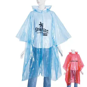 BSCI mantel hujan promosi untuk dewasa Modern Universal jubah PE ponco tahan air sekali pakai