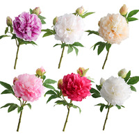 Perlengkapan Fotografi Pernikahan Bunga Peony Tiga Kepala Berlapis Buatan Tiruan untuk Pameran, Model LX0982 Semi-manual