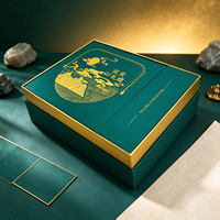 Coffret Cadeau Premium Vert Doré, Boîte Rigide de Luxe avec Illustration Paysagère en Feuille d'Or, Ensemble de Deux Boîtes Intérieures pour Cadeaux de Fête