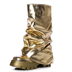 on Pleated Upper Pants Ankle <b>Boots</b> Low Square Chunky Heels Flat Shoes Women Thick Sole Overlay Mid Calf Short <b>Boots</b> - Product Image 6