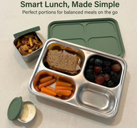 Boîte alimentaire réutilisable en acier inoxydable 304 avec silicone, 4 compartiments pour collations et fruits, pour la préparation des repas des adultes et des enfants