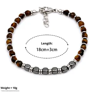 Gelang manik-manik batu akik pria, rantai tangan populer pinggiran silang mata harimau alami perhiasan modis berkualitas tinggi - Product Image 4