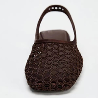 Sandales Femme de Luxe Designer Décontractées à Enfiler Tissées de Travail à Bride Arrière, Chaussures à Bout Carré en Maille, Ballerines Plates pour Dames