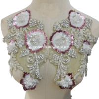 Applique florale en crochet avec paillettes, broderie et strass en cristal pour robe de soirée et robe de bal (vente en gros)