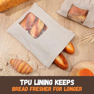 Nouveau Design 15*12 Pouces Sacs De Rangement De Pain En Lin Réutilisables Avec Doublure En Tpu Fenêtre Transparente - Product Image 4