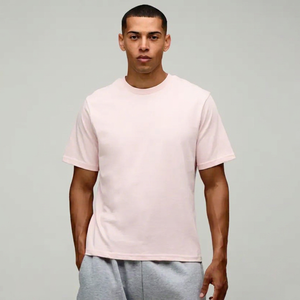 T-shirt décontracté en coton jersey uni à col rond et manches courtes pour homme, coupe classique, respirant, 220g, avec logo frontal - Product Image 1