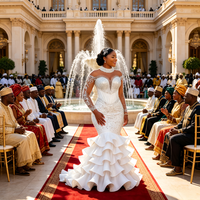 Nouvelle Robe de Mariée Sirène Moderne pour Femme, Longue, Grande Taille, en Dentelle Blanche, Col en V, Sans Manches, Dos en Dentelle, Personnalisable avec Perles