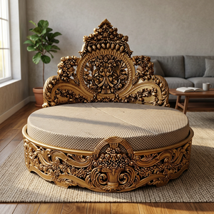 Cama Clásica de Estilo Antiguo con Botones Decorativos y Marco de Madera Grabado, Muebles de Dormitorio Elegantes y de Lujo para Uso en Hoteles - Product Image 2
