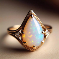 Kadınlar için Gözyaşı Opal Yüzük, 19mm, Şampanya Altın Kaplama Pirinç Çatal Set Vintage, Şampanya Altın