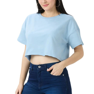 Nouveauté, prix bas, vêtements d'été pour femmes, crop top, nouveau design, couleur unie, crop top à manches courtes de haute qualité pour femmes - Product Image 2