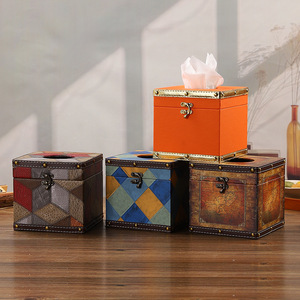 Boîte à mouchoirs Mystic Arts carrée en bois et cuir, décorative pour la maison, le salon, style antique 4243C - Product Image 1