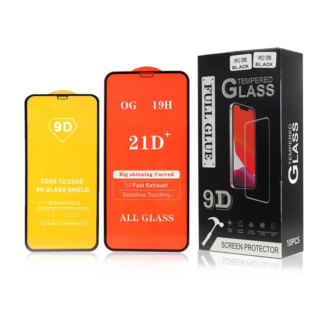 Protector de Pantalla de Vidrio Templado 9d 21d, cobertura completa con pegamento, Para Iphone 13 14