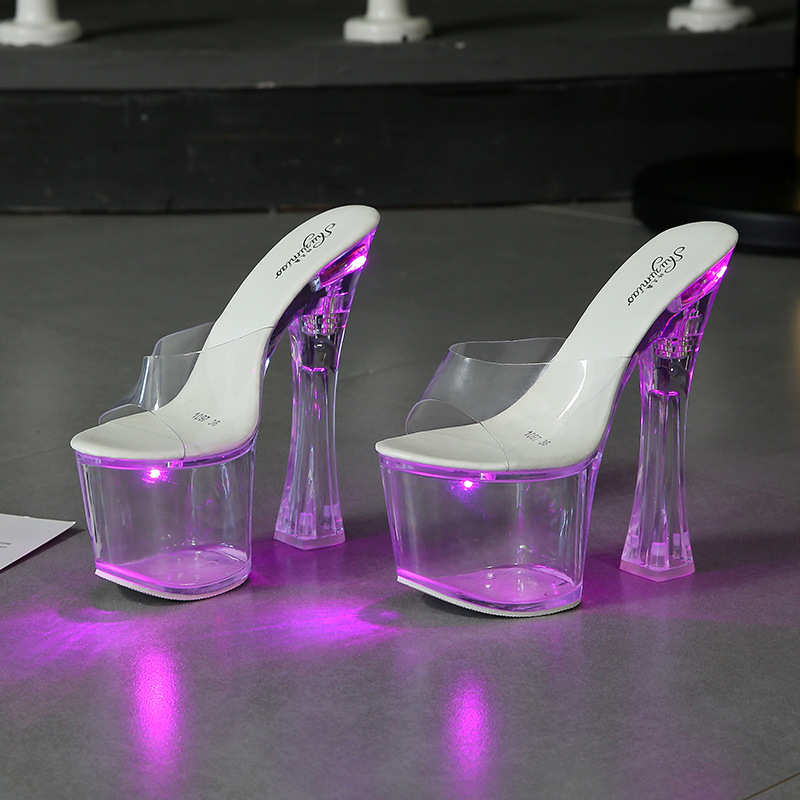Leuchtende sexy Dame LED Pole Dance Schuhe für Frauen Nachtclub Stripper High Heels klare Sandale