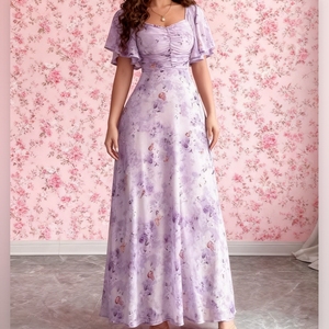 Robes élégantes pour femmes à manches lotus imprimées et ajustées, tendance - Product Image 2