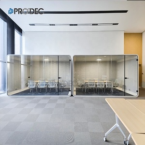 ห้องประชุมแบบพ็อดสำหรับ 6 คน ปรับแต่งได้ วัสดุไฟเบอร์กลาส โลหะ ไม้ สีดำ สีขาว พร้อมโทรศัพท์ - Product Image 1