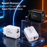 Chargeur USB C PD 38W avec prise EU/US/UK, 2 ports, charge rapide, adaptateur pour téléphone portable Type C, chargeur super rapide 38W USB-C+USB-A