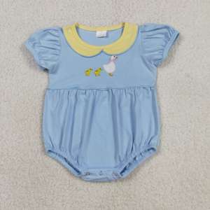 Combinaison courte à manches courtes pour bébé fille, broderie canard bleu, vente en gros, ensemble pyjama enfant SR3298 rts - Product Image 2