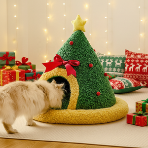 Cuccia per Animali <span class=keywords><strong>a</strong></span> Forma <span class=keywords><strong>di</strong></span> Albero <span class=keywords><strong>di</strong></span> Natale, Design <span class=keywords><strong>a</strong></span> Grotta Antivento per Sonno Profondo, Comoda Casa per Animali - Product Image 1