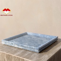 Plateau de service carré en marbre bleu quartz, 2 pièces, empilable, en pierre naturelle, plateau décoratif pour salle de bain et table basse