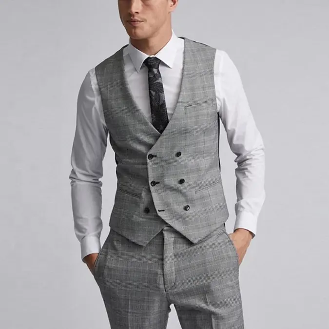 New arrival fashion men's vest mens waistcoat double breasted formal grey blue beige vest match suits waistcoat for men