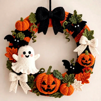 Guirlande d'Halloween en polyester crocheté 3D faite à la main avec citrouille, fantôme et chauve-souris pour décoration de porte d'entrée