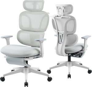 High Back Mesh Ergonomic Office Chair, Reclining <b>Desk</b> Chair with Footrest, Coat Hanger, Lumbar Support & Sponge Seat - Product Image 1