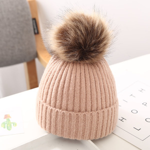 Giảm Giá Mạnh Mũ Beanie Unisex Mùa Đông Ấm Áp Với Quả Bóng Tóc Mũ Trẻ Em Trẻ Sơ Sinh Dệt Kim Sọc Có Gân - Product Image 5