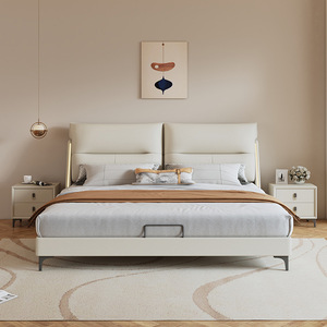 Leather Upholstered Bed 1.8m With Soft Backrest Low Box Bedroom Furniture - Product Image 2