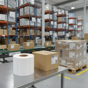 Maßgefertigter 100x80mm Weißer Aufkleber Thermotransfer-Versand-Barcode-Etikett 100x80 Thermisches Klebeetikett - Product Image 1