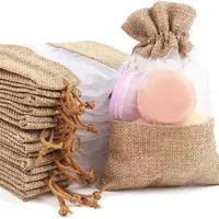Custom Logo Natural Linen Organza Bag, Burlap Gift Pouch