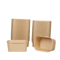 Boîte à salade rectangulaire en papier kraft pour emporter, 750 ml, avec couvercles en PP