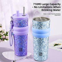 Gobelet isotherme en titane de 710 ml à double paroi avec couvercle à paille, cordon de transport, léger, anti-fuite, pour voyage, coffret cadeau