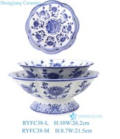 RYFC High Foot Blauw en wit porselein Milieuvriendelijk plantenpatroon Fruitschaal Thuis Bruiloft Decoratief Keramisch Hol Snoepbord