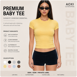 T-shirt da donna slim fit OEM 95% cotone 5% spandex 220GSM estivo girocollo crop top personalizzato con stampa serigrafica Baby Tee - Product Image 1