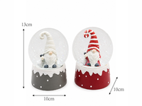 Set aus 2 Weihnachts-Schneekugeln aus Glas mit Glitzer, Schneekugel mit Gnom-Figur, Harz-Basis, Handbemalte Feiertagsdekoration für Zuhause