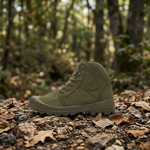 EIKLAND Unisex Olive Green Canvas Hiking Boots Round Toe Breathable All Season Outdoor Trekking Shoes Rubber Outsole EVA Midsole - Product Image 1