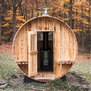 Sauna da Esterno dal Design Moderno, Sauna a Botte a 2 Livelli con Porta in Vetro con Cornice Nera e Accessori - Product Image 4