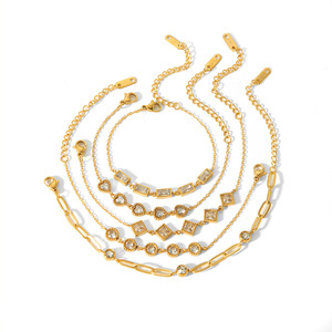 Pulsera de Acero Inoxidable Chapada en Oro para Mujer con Incrustaciones de Circonio, Diseño Geométrico, Joyería Fina de Cadena para Uso Diario - Product Image 3