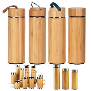 Manufacturers Leak Proof Really Bamboo Thermos Insulated Water Bottle Vacuum Travel Mug Cup Tumbler Flask With Bamboo Cover