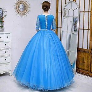 Women's Blue Tulle Stage Performance Dress Long Sleeve Embroidered Ball Gown For Art Exam And Photography Studio Wear - Product Image 2