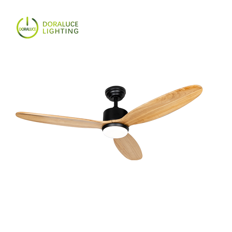 Eco 52 inch BLDC remote control solid wooden 3 blades ceiling fan wood ceiling fan with light