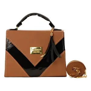 Bolso Bandolera de Cuero Camel Fana Bonita con Asa Única, Estilo Vintage, Patrón Geométrico y Decoración de Borlas para Uso Diario - Product Image 1