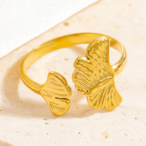 Ginkgo Leaf U-Shaped <b>Ring</b> 18k Gold Plated Minimalist Fashion Jewelry Gift - Product Image 1