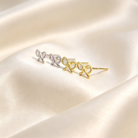 Boucles d'oreilles clous en laiton plaqué or avec nœud papillon en argent 925, forme ailes, tendance pour fête ou cadeau d'anniversaire