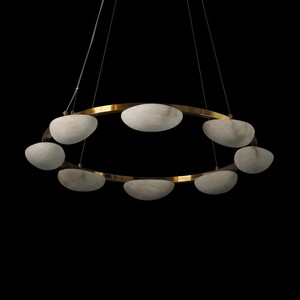 Modern Round Gold <b>Chandelier</b> With Marble Shades LED Pendant <b>Light</b> For Living Room And Dining Area - Product Image 2