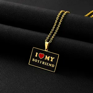 Je m'aime mon papa <span class=keywords><strong>maman</strong></span> EMO petit ami petite amie lettre étanche en acier inoxydable mode bijoux colliers pendentifs en gros - Product Image 4