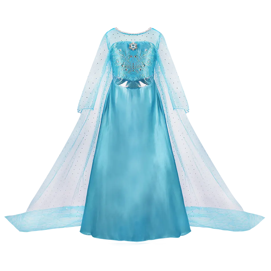 2021 Hot Sales Long Gown With Cloak Children Halloween Fancy Party Cosplay TV & Movie Costume Girl Princess Elsa Dress