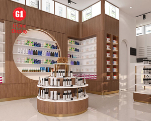 Diseño de Muebles Modernos para Tiendas de Atención Médica |   Mostrador de Exhibición Moderno para Tienda y Estantes de Madera Pintados a Medida de Doble Cara - Product Image 1