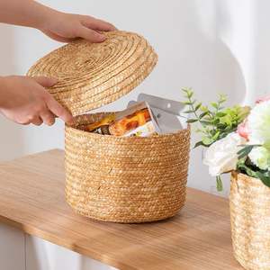 Cesto Portaoggetti Intrecciato in Paglia di Grano Naturale e Foglie di Mais, Decorazione Casa, Design Rotondo Semplice, Cesto Regalo per Fiori in Erba Marina Intrecciato <span class=keywords><strong>a</strong></span> <span class=keywords><strong>Mano</strong></span> - Product Image 3